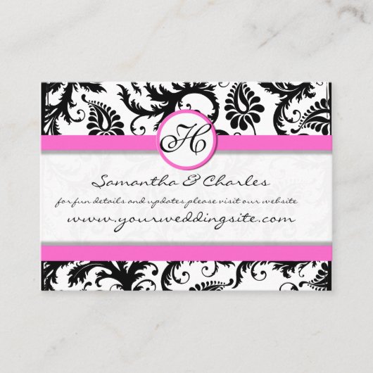 Zwarte en witte Damasvlies met roze sierstrip Visitekaartje (Voorkant)