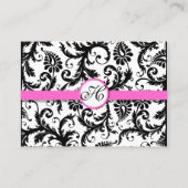 Zwarte en witte Damasvlies met roze sierstrip Visitekaartje (Achterkant)