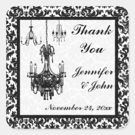 Zwarte en witte dameskhandeliers Wedding Favor Vierkante Sticker