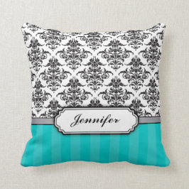 Zwarte en witte dameskussen - turkooizen kussen