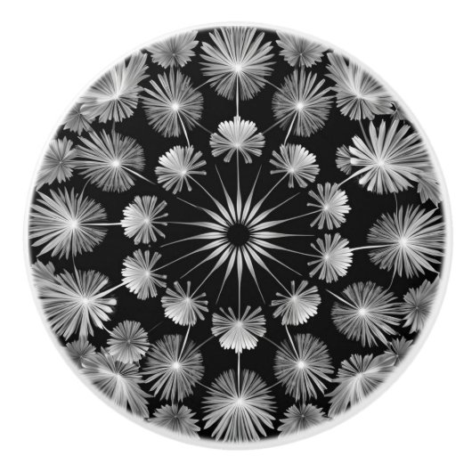 Zwarte en witte dandelion keramische knop (Voorkant)