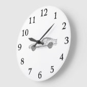 Zwarte en witte Datsun 240Z Potlood Style Drawing Grote Klok (Hoek)