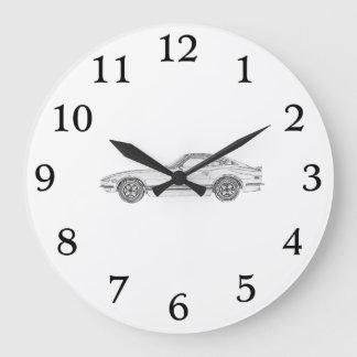 Zwarte en witte Datsun 240Z Potlood Style Drawing Grote Klok