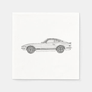 Zwarte en witte Datsun 240Z Potlood Style Drawing Servetten