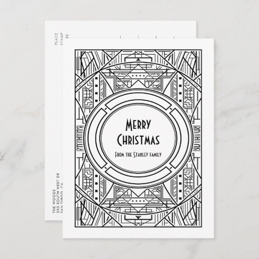 Zwarte en witte deco Merry kerst Briefkaart (Voorkant / Achterkant)