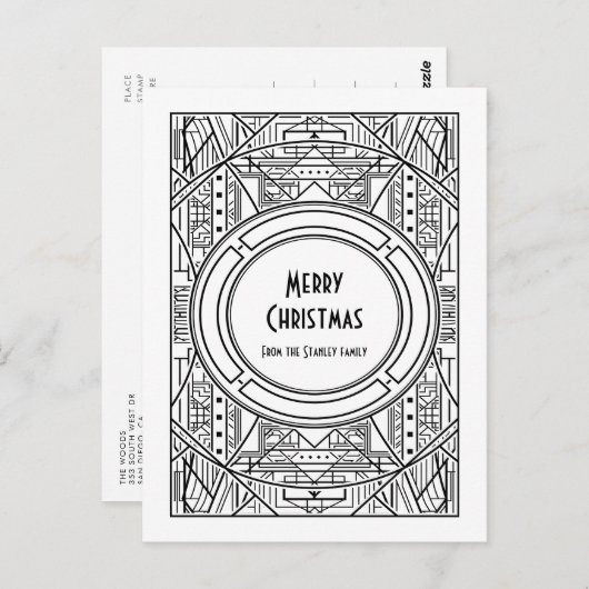 Zwarte en witte deco Merry kerst Briefkaart (Voorkant / Achterkant)