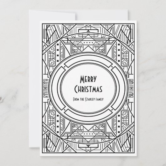 Zwarte en witte deco Merry kerst Feestdagenkaart (Voorkant)