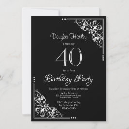 Zwarte en witte decoratieve grens 40e verjaardag kaart