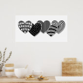 Zwarte en witte decoratieve harten poster (Keuken)