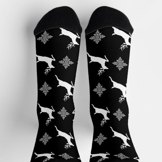Zwarte en witte deers en Snowflakes kerstpatronen Sokken (Top)