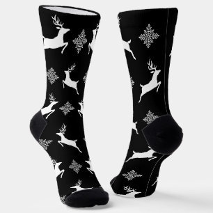 Zwarte en witte deers en Snowflakes kerstpatronen Sokken