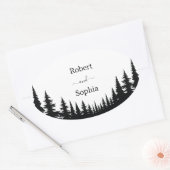 Zwarte en witte dennenbomen Winter Wedding Ovale Sticker (Envelop)