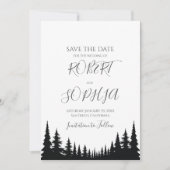 Zwarte en witte dennenbomen Winter Wedding Save The Date (Voorkant)