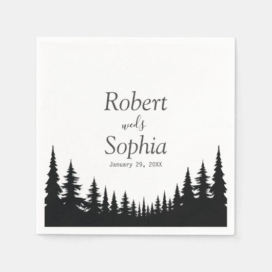 Zwarte en witte dennenbomen Winter Wedding Servet (Voorkant)
