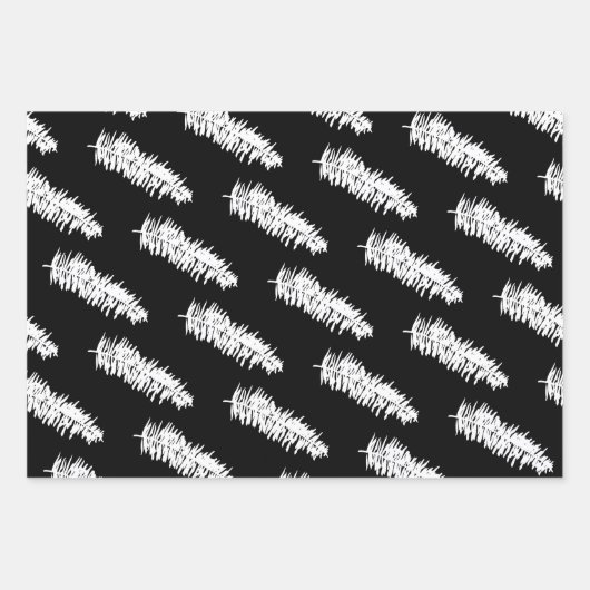 Zwarte en witte dennensparrentakken inpakpapier vel (Voorkant)