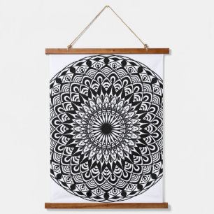 zwarte en witte details mandala hangend wandkleed