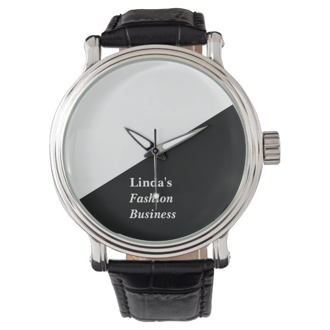Zwarte en witte diagonale lijn horloge (Voorkant)