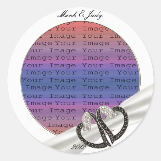 Zwarte en witte diamanten harten ronde sticker (Voorkant)