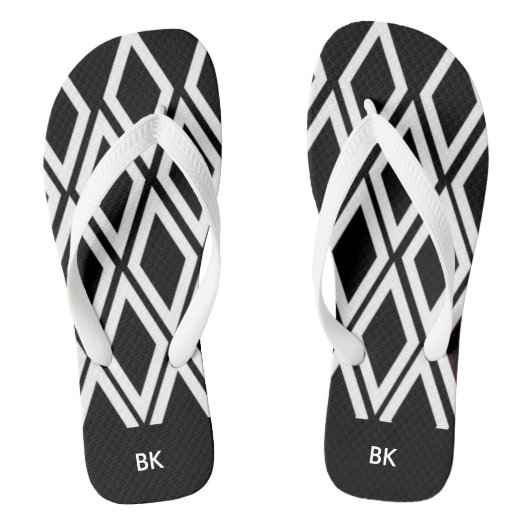 Zwarte en Witte Diamanten met Initialen Teenslippers (Voetbed)