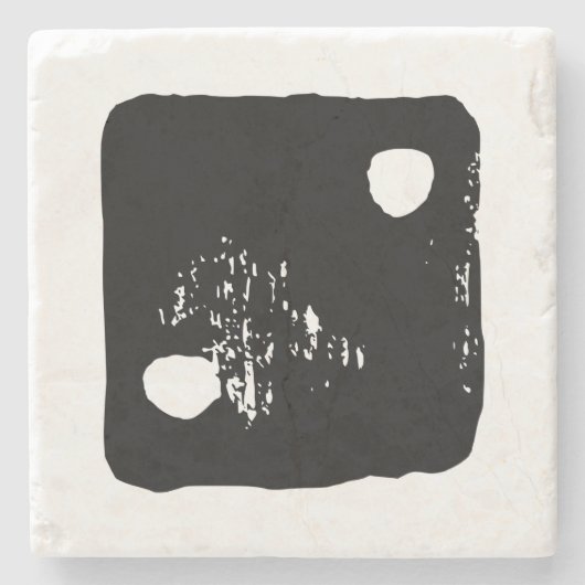 Zwarte en witte dobbelstenen #2 Rustieke Linocut Stenen Onderzetter (Voorkant)