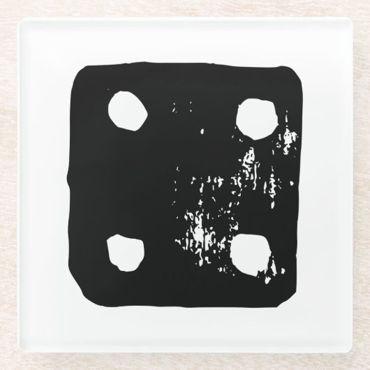 Zwarte en witte dobbelstenen #4 Rustieke Linocut Glazen Onderzetter (Voorkant)