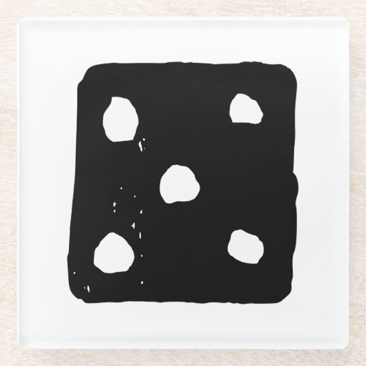 Zwarte en witte dobbelstenen #5 Rustieke Linocut Glazen Onderzetter (Voorkant)