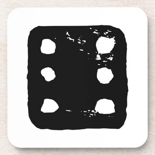 Zwarte en witte dobbelstenen #6 Rustieke Linocut Bier Onderzetter (Voorkant)