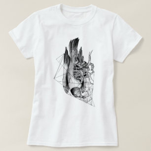 Zwarte en witte dode vogel t-shirt