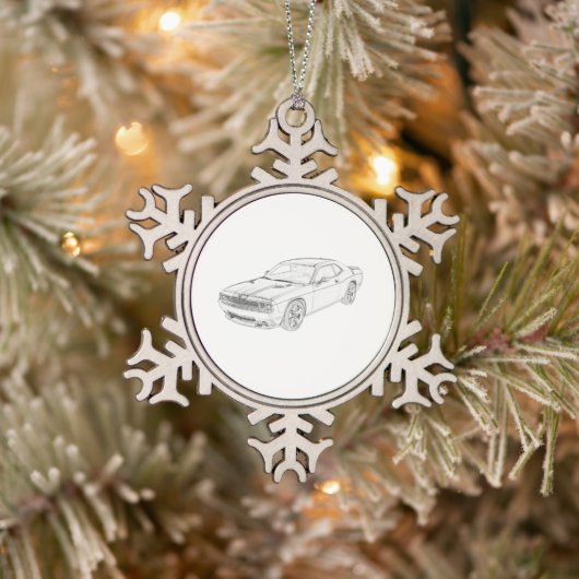 Zwarte en witte dodge Challenger Tin Sneeuwvlok Ornament (Boom)
