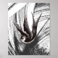 Zwarte en witte doedeltekening van een vogel