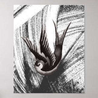 Zwarte en witte doedeltekening van een vogel poster