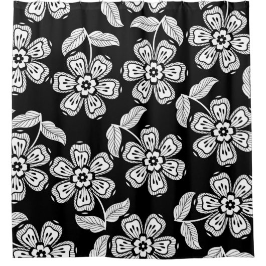 Zwarte en witte doodbloem patternblack, abstrac douchegordijn (Voorkant)