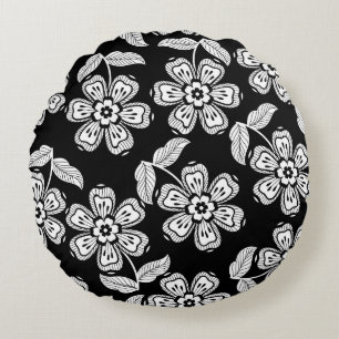 Zwarte en witte doodbloem patternblack, abstrac rond kussen