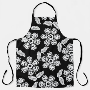 Zwarte en witte doodbloem patternblack, abstrac schort