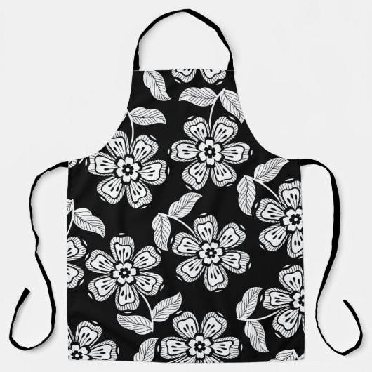 Zwarte en witte doodbloem patternblack, abstrac schort (Voorkant)