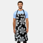 Zwarte en witte doodbloem patternblack, abstrac schort (Gedragen)