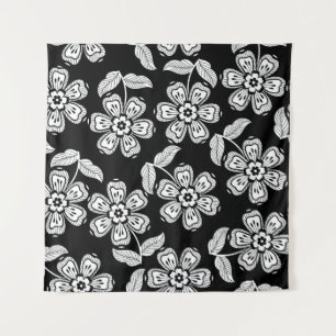 Zwarte en witte doodbloem patternblack, abstrac wandkleed