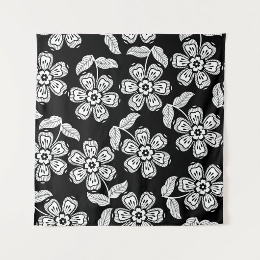 Zwarte en witte doodbloem patternblack, abstrac wandkleed (Voorkant)