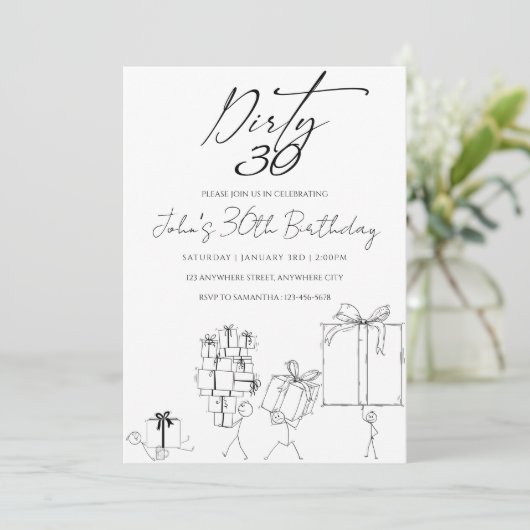 Zwarte en Witte Doodle Art Birthday Party Invitati Kaart (Staand voorkant)