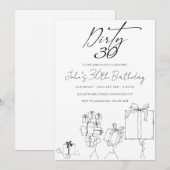 Zwarte en Witte Doodle Art Birthday Party Invitati Kaart (Voorkant / Achterkant)
