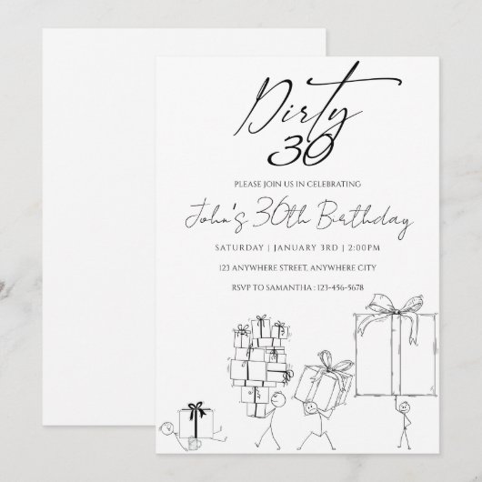 Zwarte en Witte Doodle Art Birthday Party Invitati Kaart (Voorkant / Achterkant)