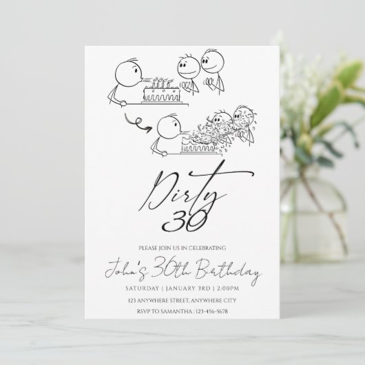 Zwarte en Witte Doodle Art Birthday Party Kaart (Staand voorkant)