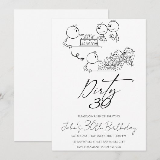 Zwarte en Witte Doodle Art Birthday Party Kaart (Voorkant / Achterkant)