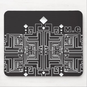 Zwarte en witte doolhofpatroon met monogram muismat