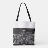 Zwarte en witte doolhofpatroon met monogram tote bag (Achterkant)