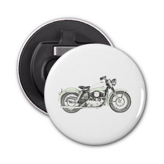 Zwarte en witte draagster motorfiets flesopening button flesopener (Voorkant)