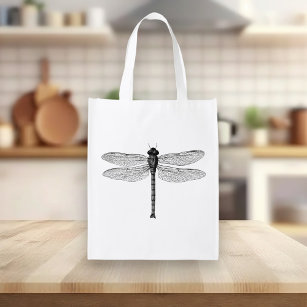  zwarte en witte dragonfly-illustratie boodschappentas