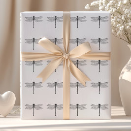  zwarte en witte dragonfly-illustratie cadeaupapier