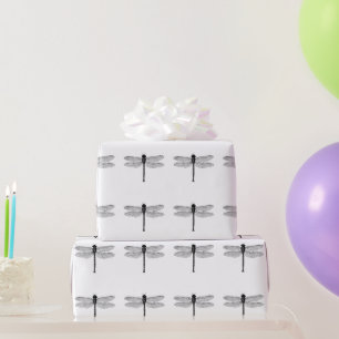 zwarte en witte dragonfly-illustratie cadeaupapier