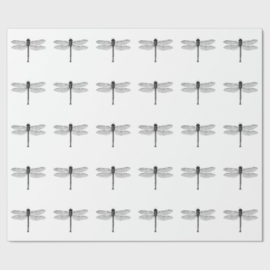  zwarte en witte dragonfly-illustratie cadeaupapier (Vlak)